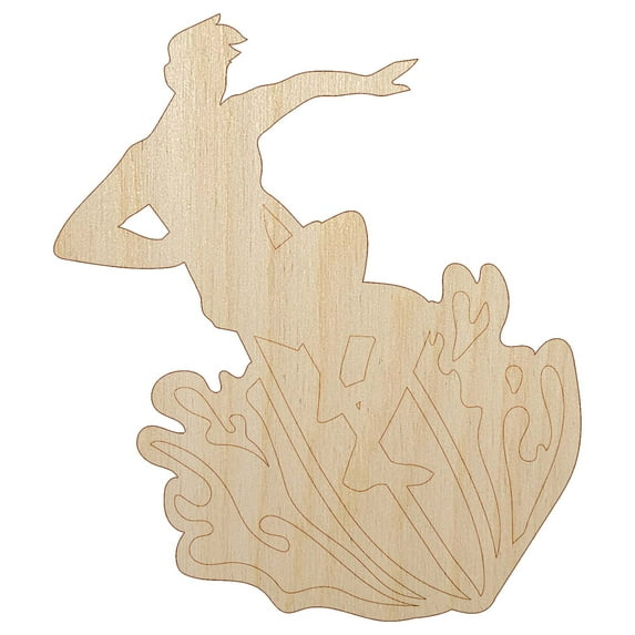 Surfer Surfing Man Silhouette Wood Shape Unfinished Piece Cutout Craft DIY Projects - 4.70 Inch Size - 1/4 Inch Thick