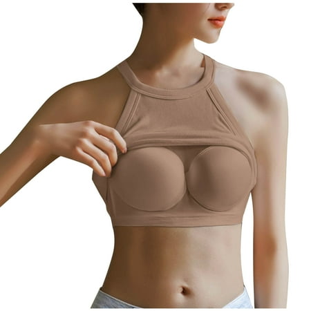 ABATAB Halter Crop Tops for Women Crewneck Cropped Tank Tops Going out Sleeveless Plain Backless Trendy Tops with Self Bra