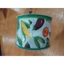 2.5 x 10 yards Vegetable print ribbon with green trim