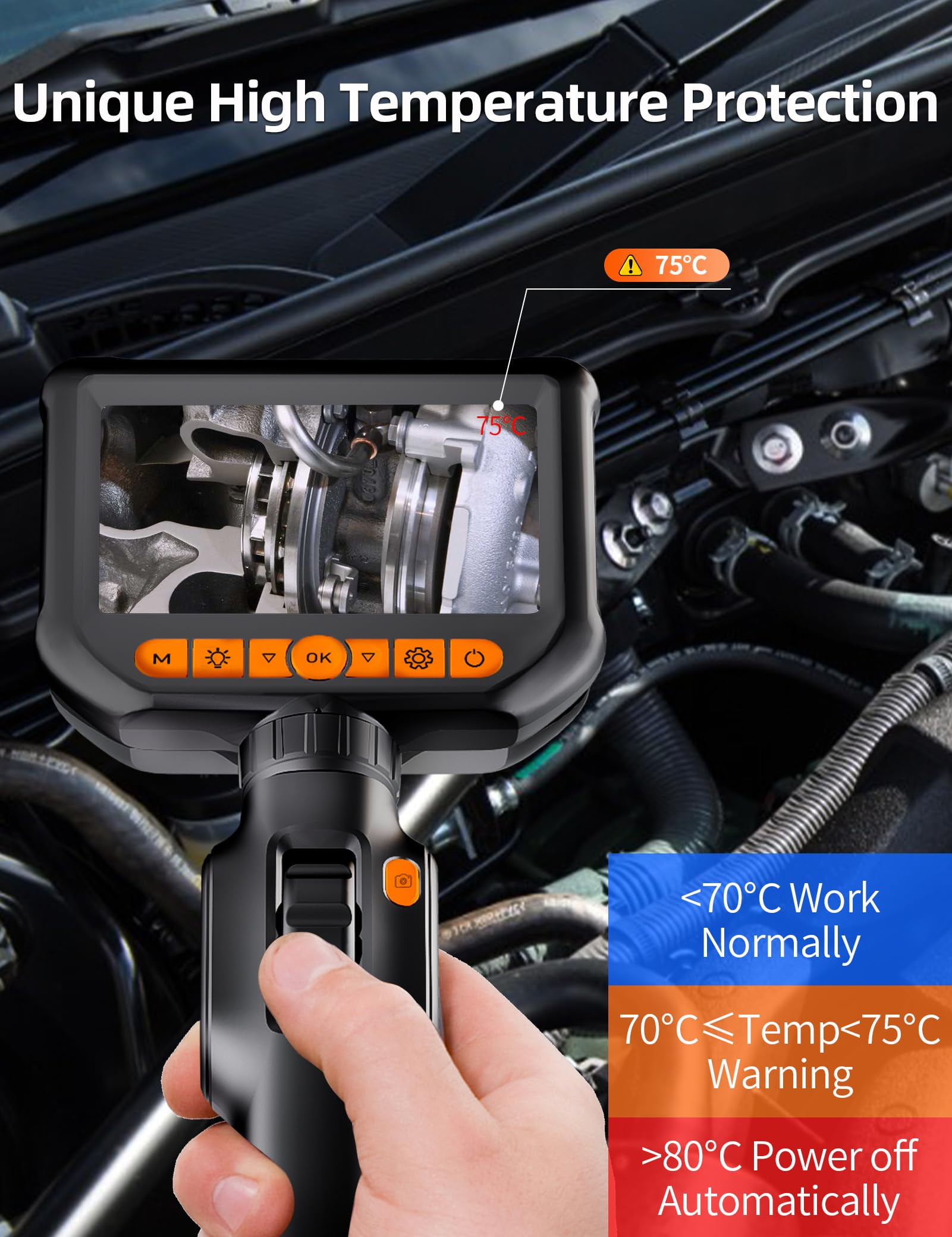 Daxiongmao 4.3Inch Screen Two-Way Articulating Borescope with 32G Card, 1080 HD 3.3ft Semi-Rigid Cable, Borescope Endoscope Camera with Light, IP67 Waterproof Sewer Camera, Gadgets for Men