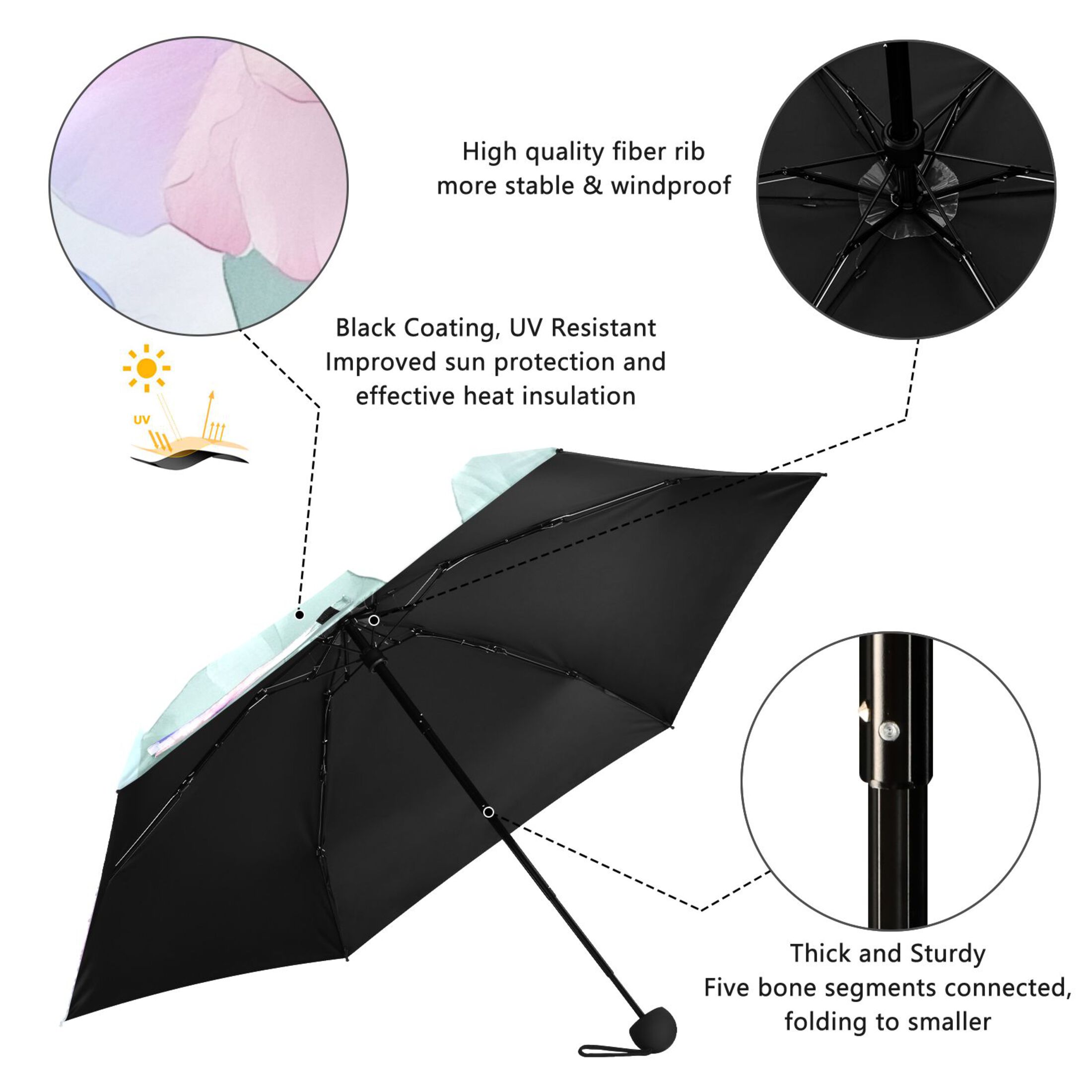 Hibiscus Blooms Umbrellas for Sun Auto Open Close UV50+ Waterproof 5-Fold Compact Fiberglass Frame