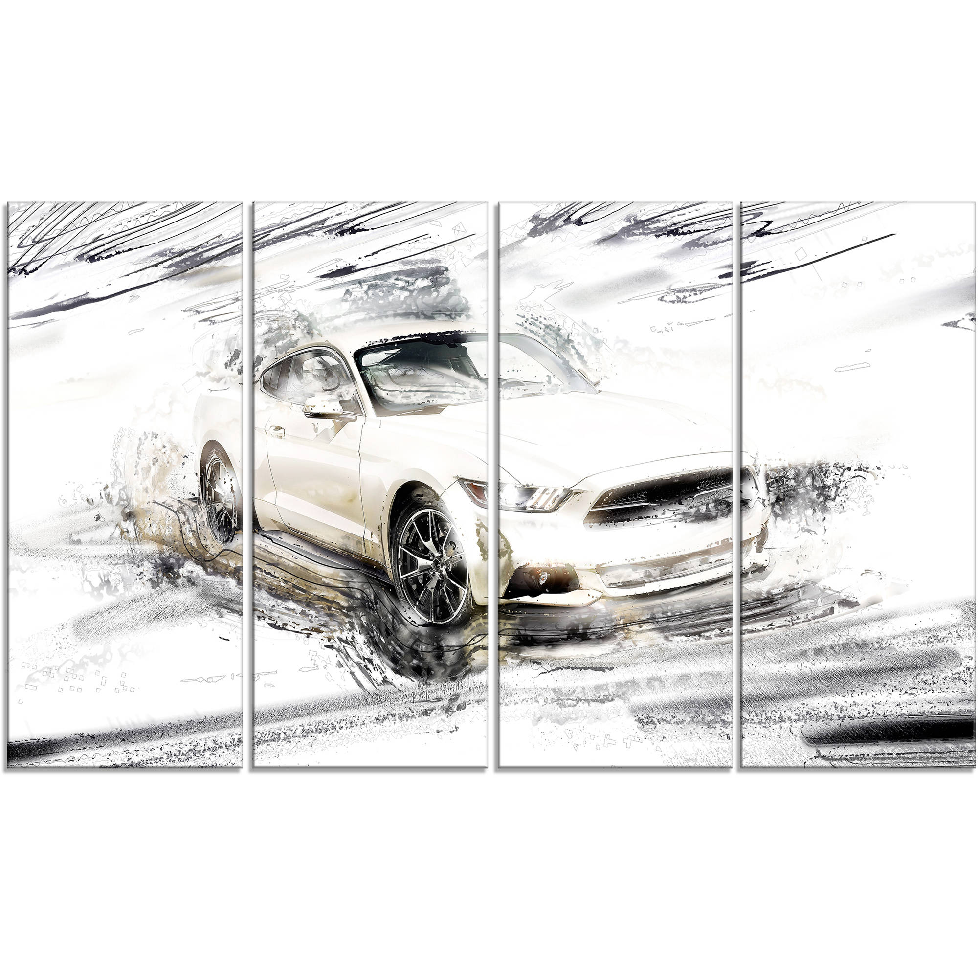 DESIGN ART Super Charged White Muscle Car" 4-piece Gallery-wrapped Canvas