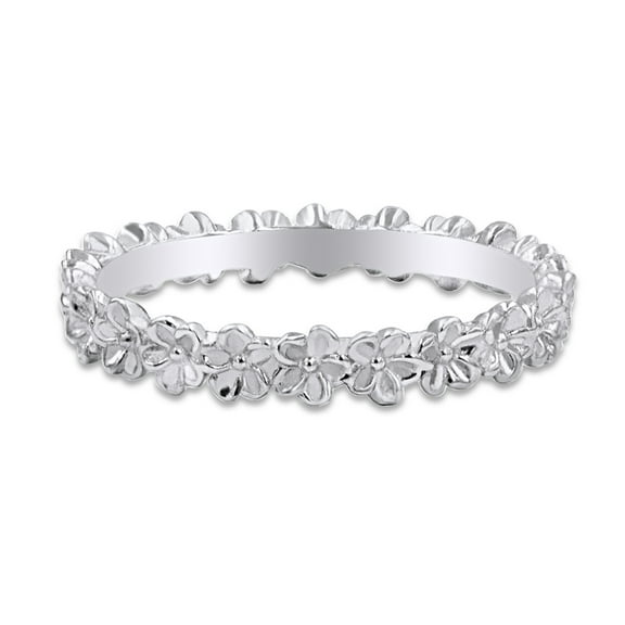 14k White Gold Plated 925 Sterling Silver Plumeria Flower Design Wedding Band Promise Ring Jewelry For Her Women Ring Size-9.5