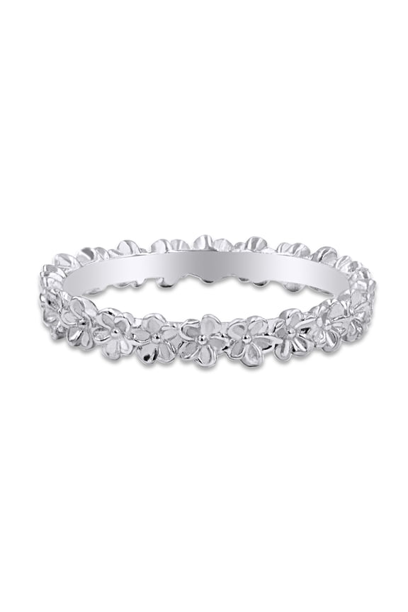 14k White Gold Plated 925 Sterling Silver Plumeria Flower Design Wedding Band Promise Ring Jewelry For Her Women Ring Size-9.5