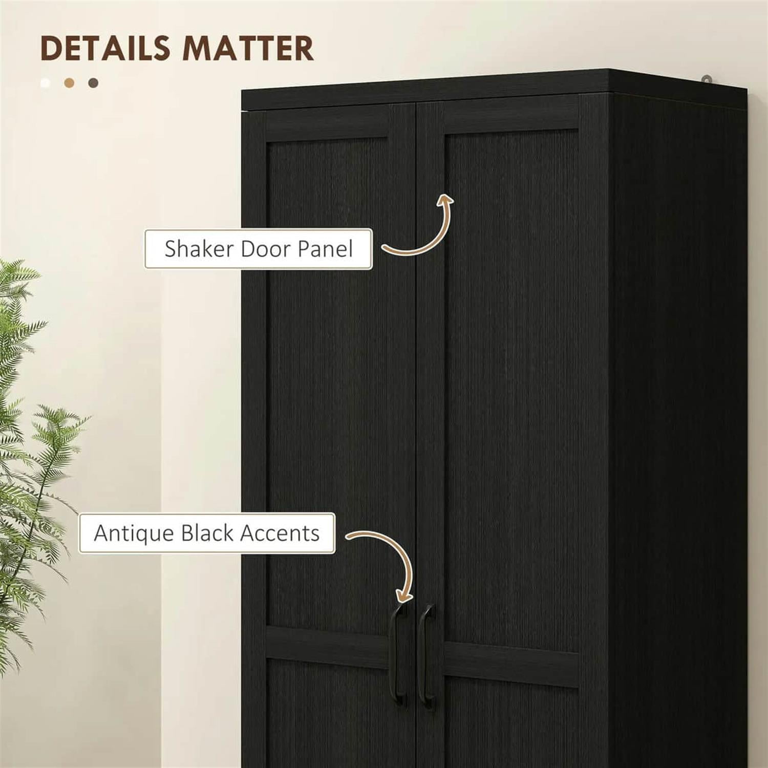 Demi Bonn 62" Large 2-Door Pantry Cabinet, Freestanding Storage Unit with 2 Adjustable Shelves for Dining Room, Spacious Kitchen Organization, Black