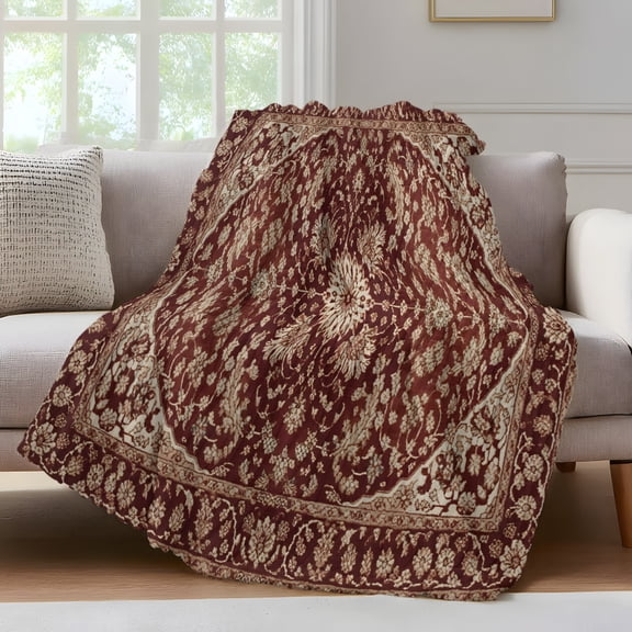 Brown Red Boho Fleece Throw Blanket for Couch, Vintage Country Tribal Abstract Ethnic Microfiber Flannel Blanket for All Season, Lightweight Fuzzy Plush Throw Blankets for Gifts, Office, 40"x50"