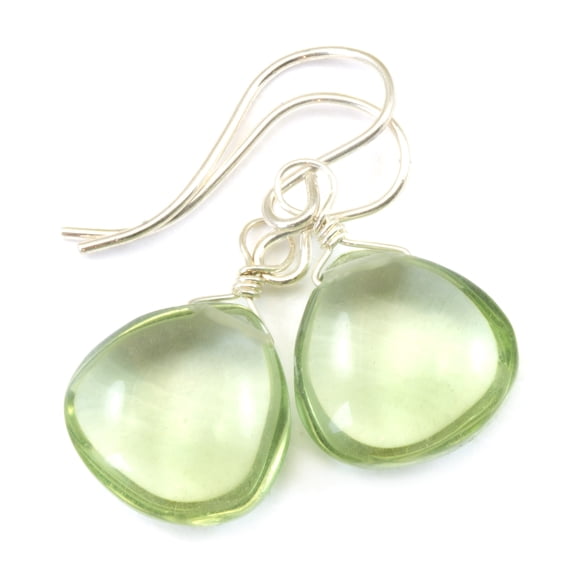 Prasiolite Green Amethyst Earrings Smooth Cut Heart Shape Teardrop Sterling Silver Spyglass Designs