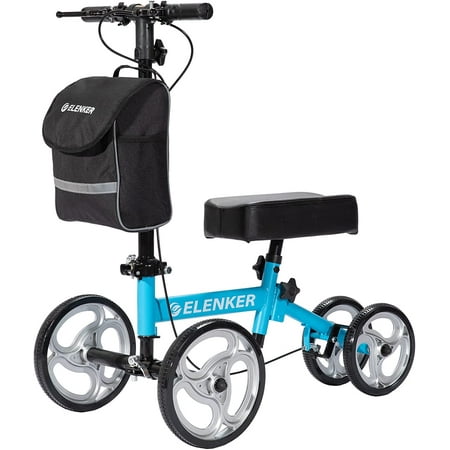 ELENKER Folding Knee Scooter  Deluxe 10  Front Wheels Medical Knee Walker for Foot Injuries Surgery Crutches Alternative Blue