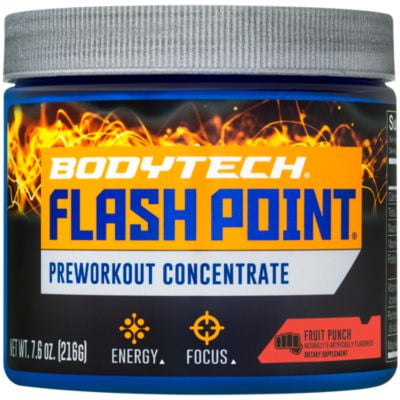 BodyTech Flash Point Pre Workout Concentrate for Energy, Focus  Stamina, Fruit Punch (200 Grams