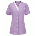 thumbnail image 2 of Scrubs for Women V-Neck Short Sleeve Tunic Top Workwear Snap Front Classic Shirt Medical Nursing Uniform with Multiple Pockets, 2 of 4
