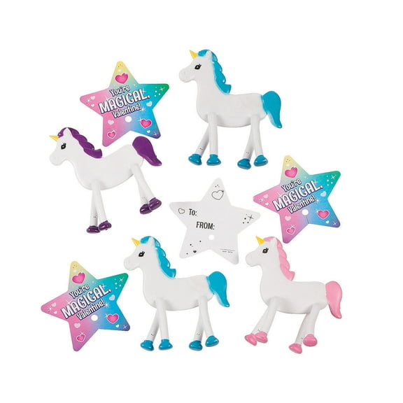 Unicorn Bendables with Valentine's Day Card for 24, Toys, Valentine's Day, 24 Pieces