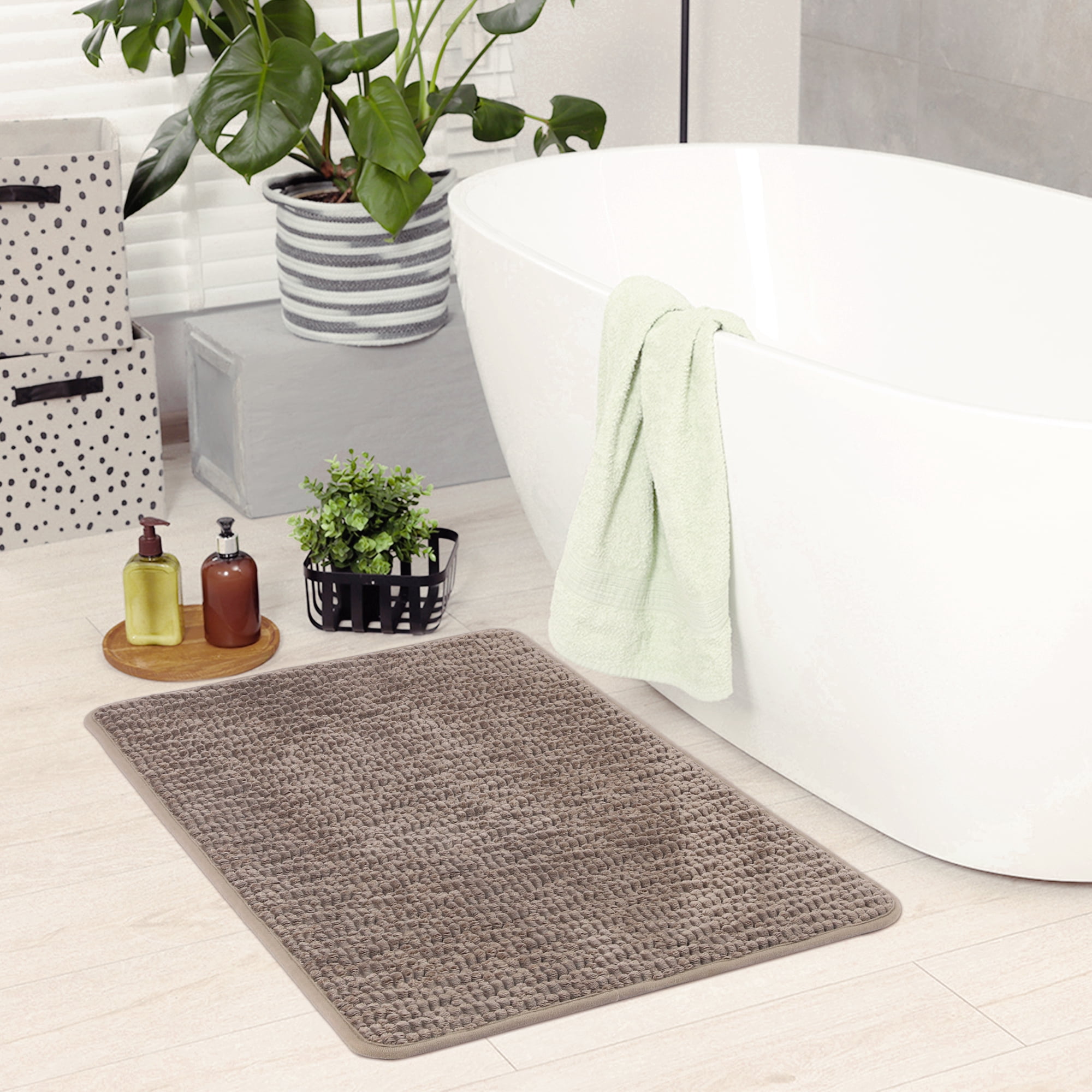 Unique Bargains Rubber Backing Quick Dry Bath Mat Brown 16" x 24"