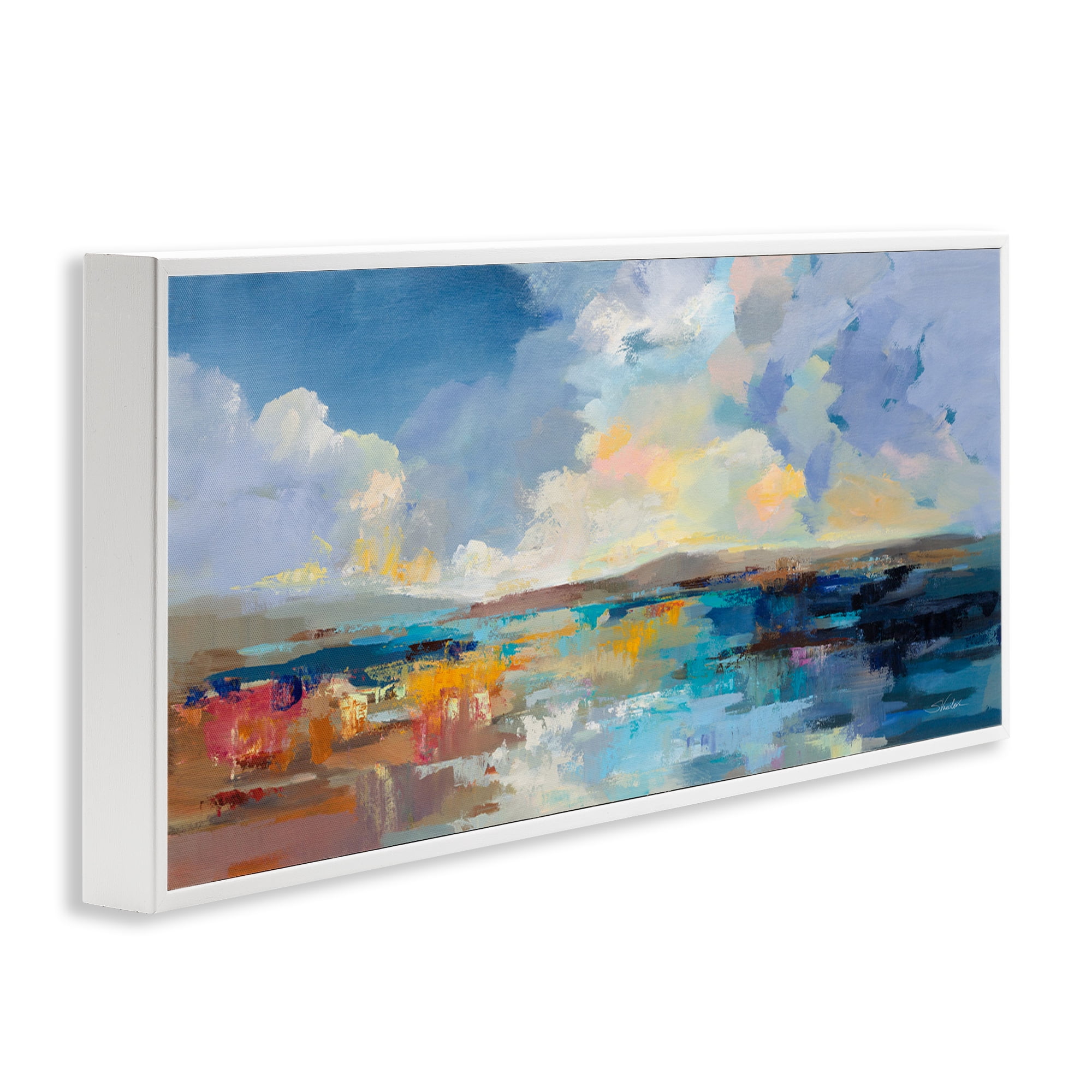 Stupell Industries Seaside Sunset Abstract Landscape Painting White Framed Art Print Wall Art, 24 x 10