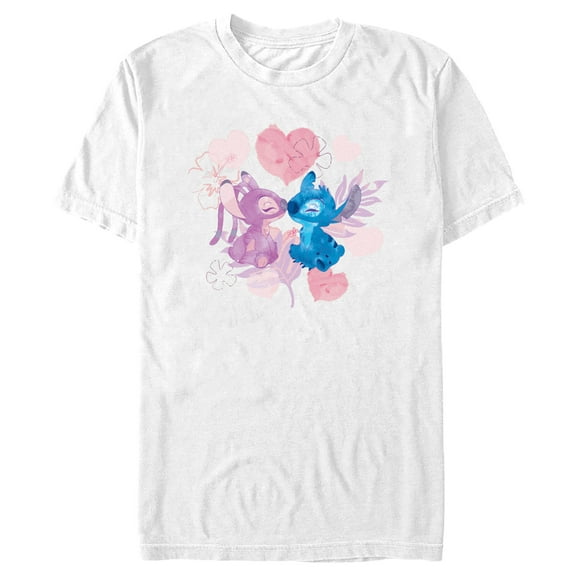 Men's Lilo & Stitch Angel Eskimo Kiss Watercolor Graphic Tee White 2X Large