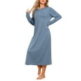 thumbnail image 4 of INSPIRE CHIC Women's Knit Nightgown Button Scoop Neck Long Sleeve Long Nightshirt XS Blue, 4 of 6