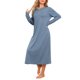 thumbnail image 4 of Noche de punto para mujer INSPIRE CHIC, con botones, cuello redondo, de manga larga, camisa de noche larga XL azul, 4 of 6