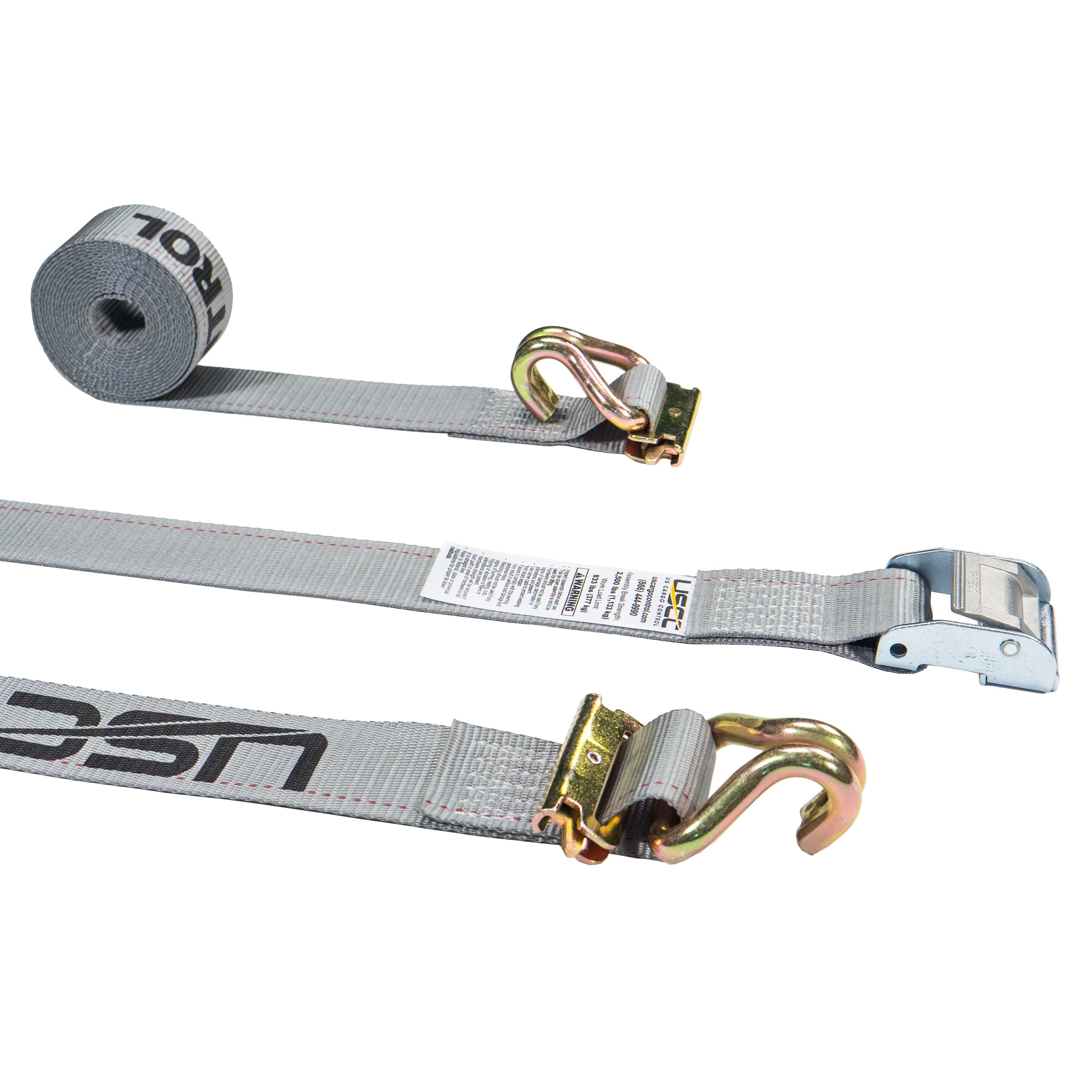 2'' X 16' Gray ETrack Cam Straps w/Spring EFittings and Wire Hooks