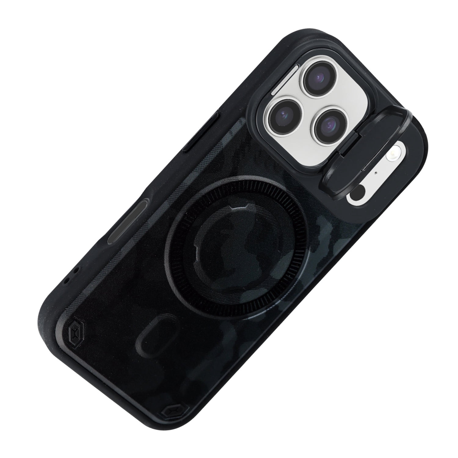 Camo Pattern Magnetic Phone Case with Lens Stand for iPhone 17 Pro Max - Black