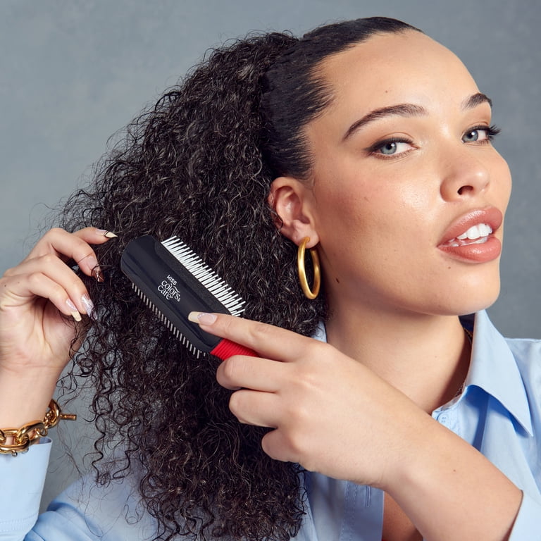Kiss Colors & Care 9-Row Detangling Hair Brush Red for Wet & Dry