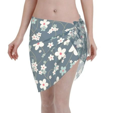 Adobk Blue Flower Swimsuit Coverups For Women Beach Bikini Short Skirt For Swimwear