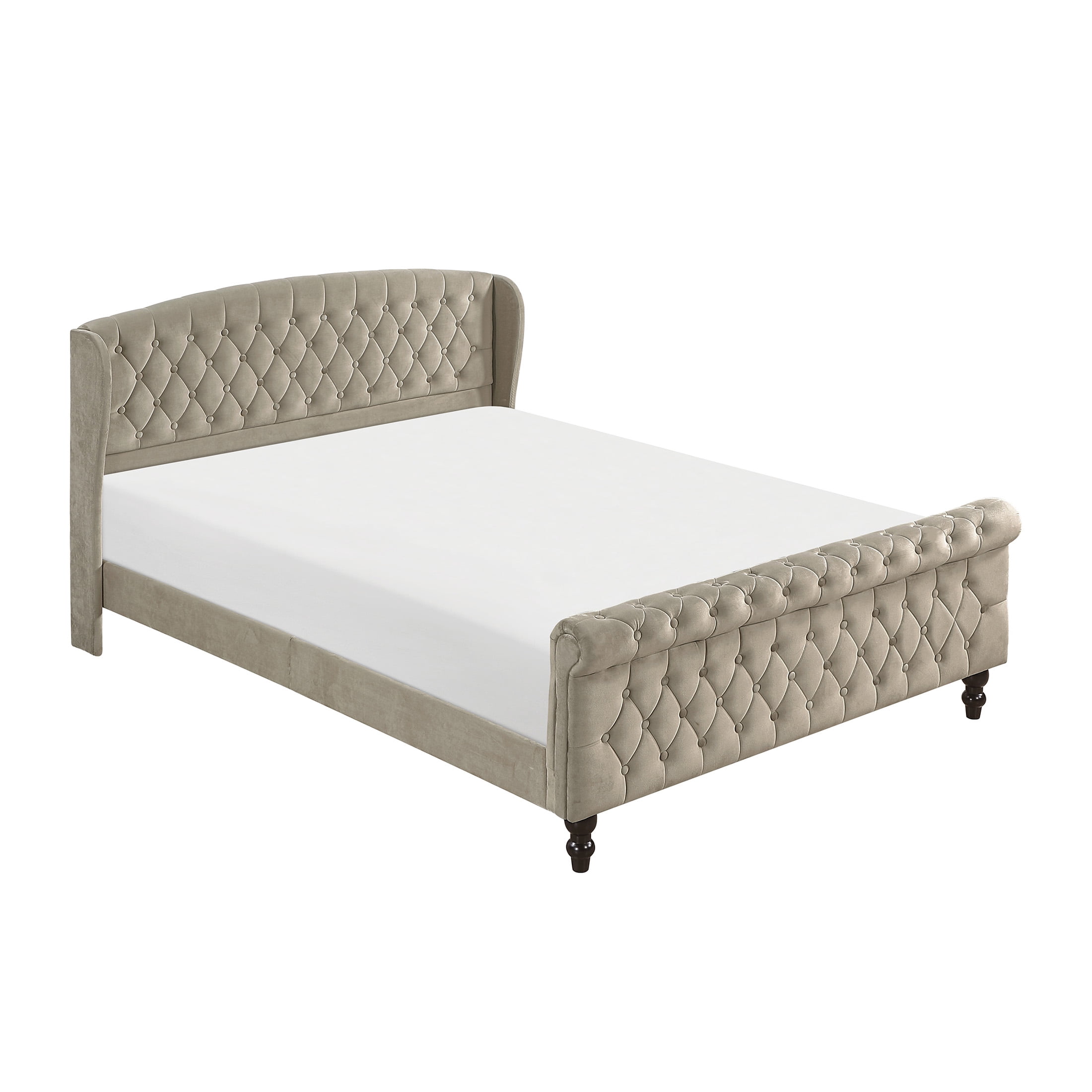 OakvillePark Tova 42"H Velvet Upholstered Platform Bed, Queen, Brown