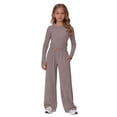 thumbnail image 4 of GiLiling Girls 2 Piece Set Fall Winter Outfits Lounge Sets Long Sleeve Top Wide Leg Pants Sweatsuit Clothing Athletic Outfit (Dark Gray, 8-9 Years), 4 of 9