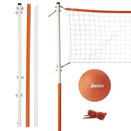 Franklin Sports Volleyball Net Starter Set - Includes PVC Volleyball with Pump, Adjustable Net, Stakes, Ropes - Beach or Backyard Volleyball - Easy (Best Starter Turntable Setup)