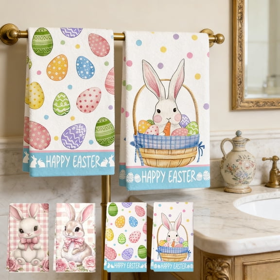 Yhmxh 2 Pcs Easter Dish Towels Kitchen Towels, Happy Easter Bunny Napkins, Dish Cloth for Kitchen, Plaid Hand Towels for Bathroom, Kitchen Decoration Hand Towels for Mom Mother's Day Spring