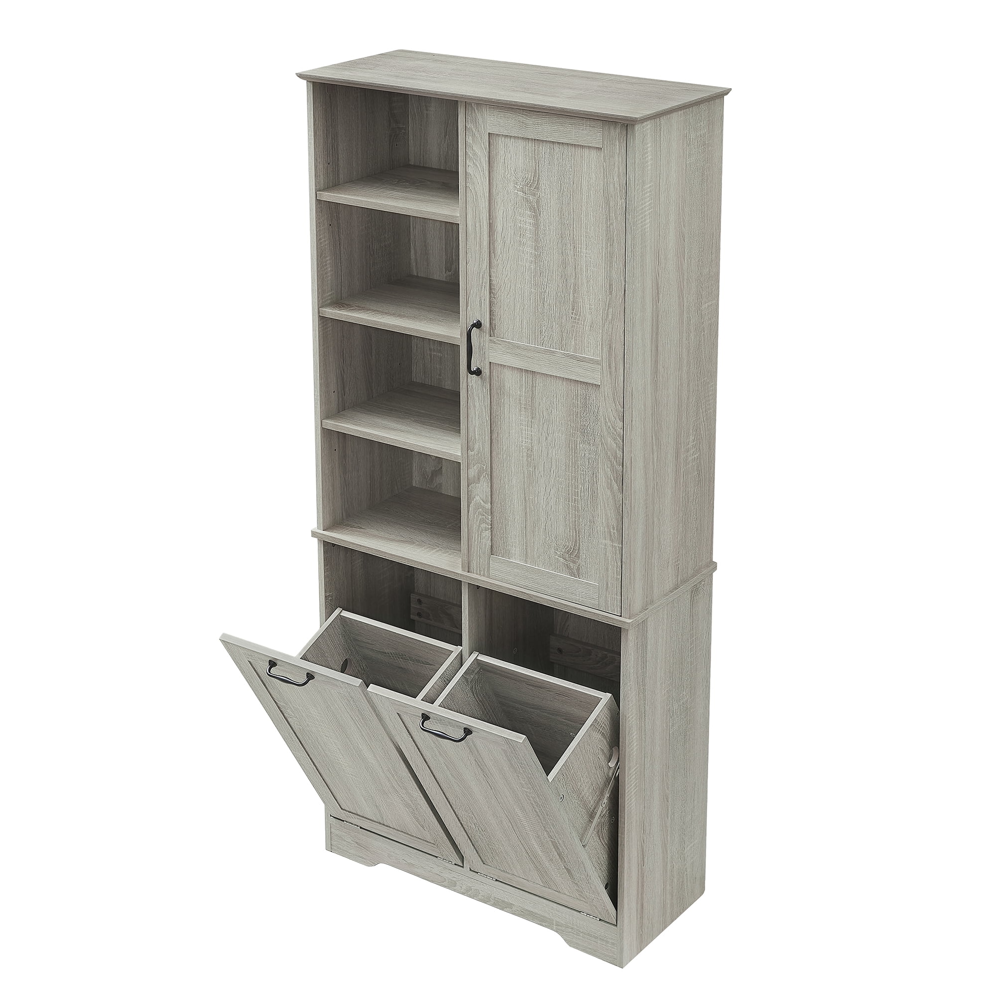 Aukfa Tall Storage Cabinet with 2 Tilt-Out Laundry Baskets,Freestanding Organizer for Bathroom, Laundry Room, Space-Saving Closet,Oak