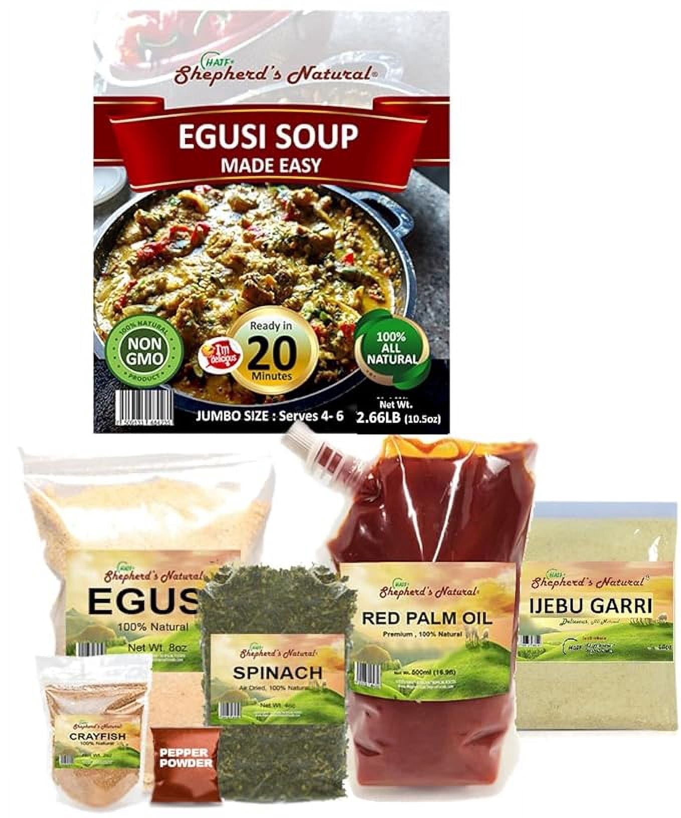 HATF'S SHEPHERD'S NATURAL Egusi Soup Made Easy (with Ijebu Garri), 2.66LB Jumbo Size, Serves 4-6, Ready in 20mins