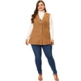 thumbnail image 3 of Plus Size Vests for Women Long Sleeveless Casual Lapel Suede Vest 2X Brown, 3 of 6
