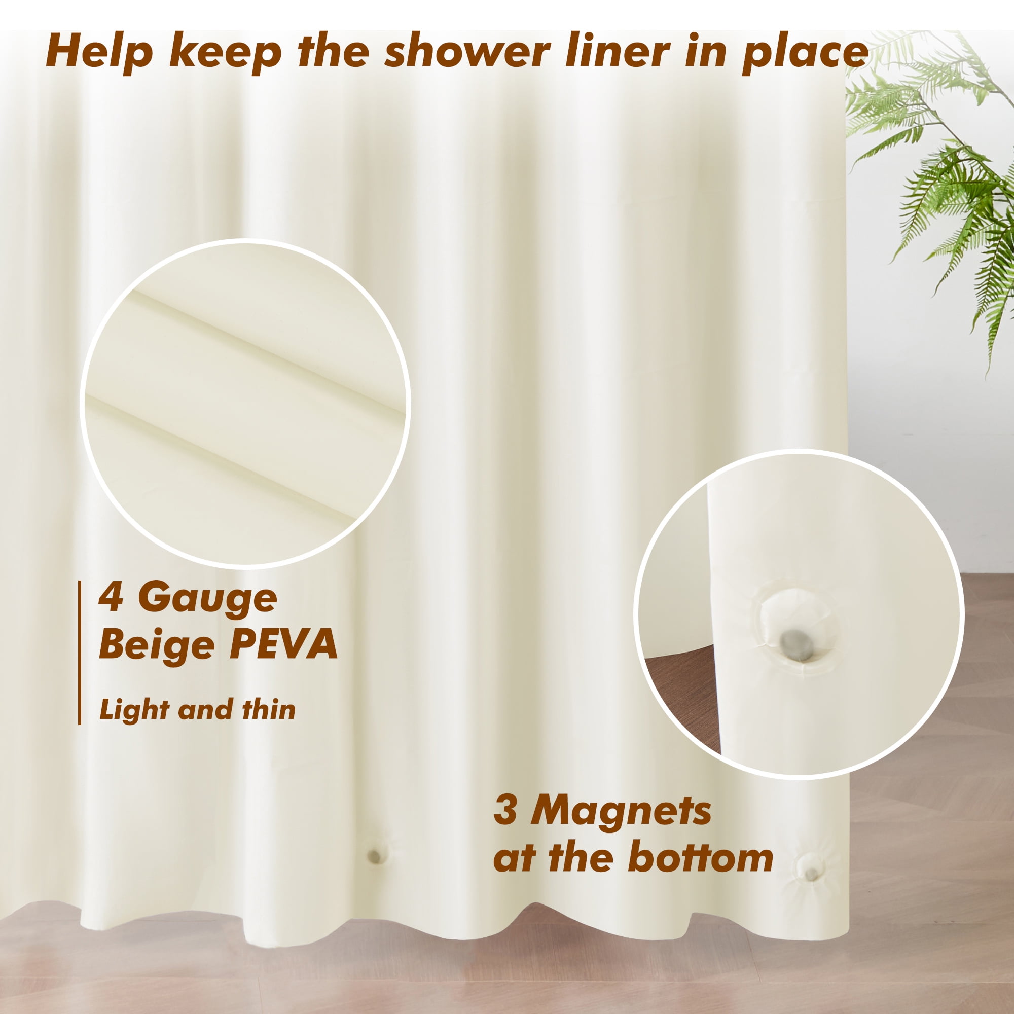 Mrs Awesome Waterproof Lightweight PEVA Shower Curtain Liner, Beige with Magnets -72" x 72"
