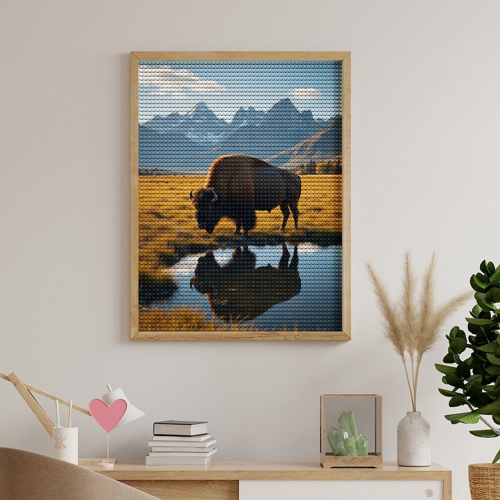 Diamond Art Kits for Adults, Bison Mountain Reflection Meadows 5D Diamond Painting Kits for Adults Beginners, DIY Full Drill Diamond Painting, Gem Art and Crafts 12x16