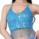 thumbnail image 4 of Top corto con borlas para danza del vientre, para fiesta, disfraz, lentejuelas, ajustable, con purpurina, para mujer Azul claro, 4 of 8