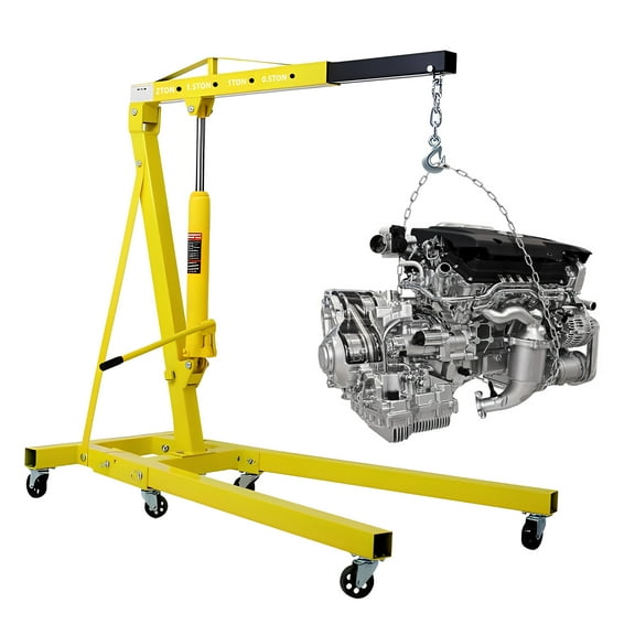 2 Ton/4000 LBS Engine Hoist, Heavy-Duty Folding Cherry Picker Shop Crane with 8-Ton Hydraulic Cylinder & 6 Swivel Casters, Portable Hydraulic Hoist Lift for Engine Transmission Removal - Yellow