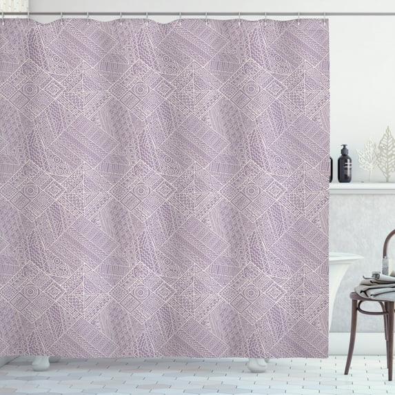 Ambesonne Abstract Shower Curtain, Zigzags Geometric, 69"Wx70"L, Mauve and Eggshell