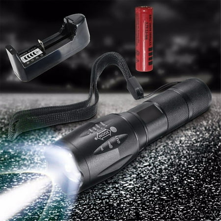 Elfeland 2000 Lm 8W T6 LED Zoomable Flashlight Torch Super Bright + 18650 Battery + Single Battery For Camping Fishing (Best Single Cr123 Flashlight)