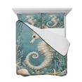 thumbnail image 7 of Coastal Seahorse Blue Green King Size Down Alternative Comforter, Lightweight Comforter Quilt Bedding Set with Pillow Shams Summer Ocean Starfish Coral All Seasons Bed Comforter Duvet Insert 96"x106", 7 of 7