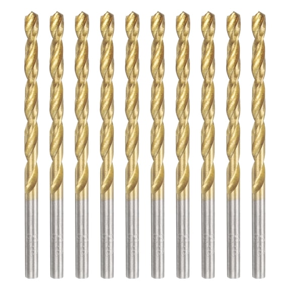 Uxcell 10 Pcs Titanium Twist Drill Bit 1/8" Drilling Dia High Speed Steel Drills for Hardened Metal Stainless Steel