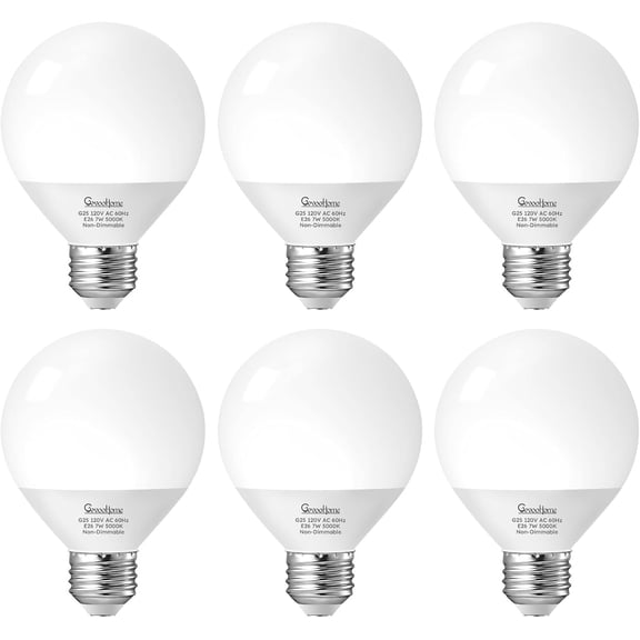 Vanity Light Bulbs for Bathroom, G25 LED Globe Light Bulbs for Makeup Mirror Dressing Room, 60W Equivalent, 5000K Daylight, 800LM, E26 Base, Non-Dimmable, 6-Pack