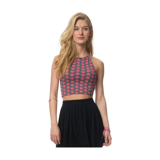 Aeropostale Womens Heart Crop Halter Top Shirt, Gris, Mediano