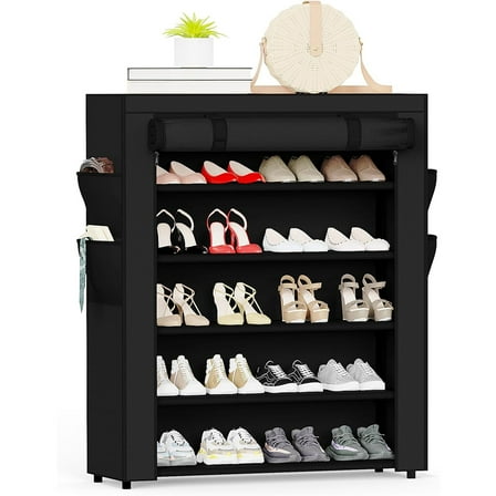 Shoe Rack with Cover, 5 Tier Shoe Organizer for Entryway, Shoe Storage for Front Door Entrance, Closet