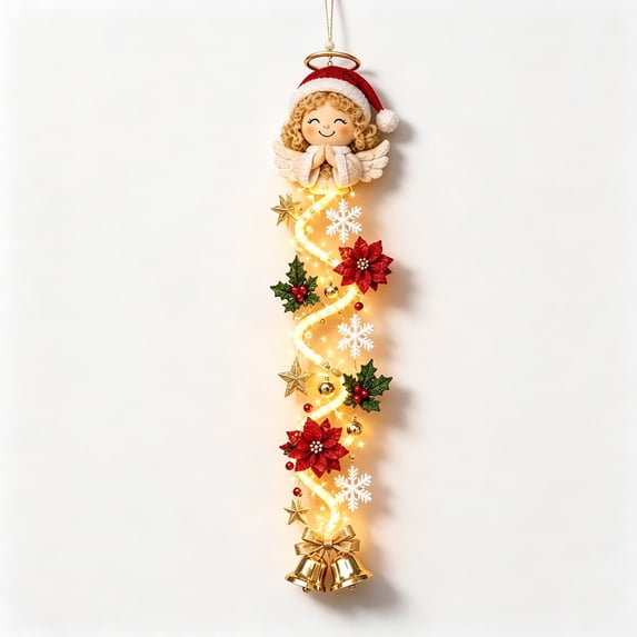Glowing Christmas Door Hanger, Illuminated Xmas Door Hangings Decor, Warm Led Lighted Christmas Decorations Outdoor Indoor, for Front Door, Porch Column, Wall, Window(Angel)