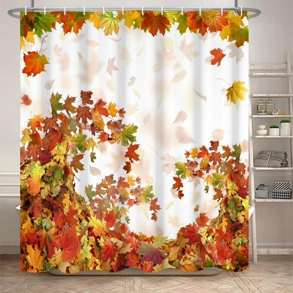 Fall Maple Leaves Shower Curtain Autumn Plants Nature Scenery Bath Curtain Thanksgiving Harvest Bathroom Decor Fabric Farmhouse Shower Curtain Sets with Hooks, 72x72 Inch