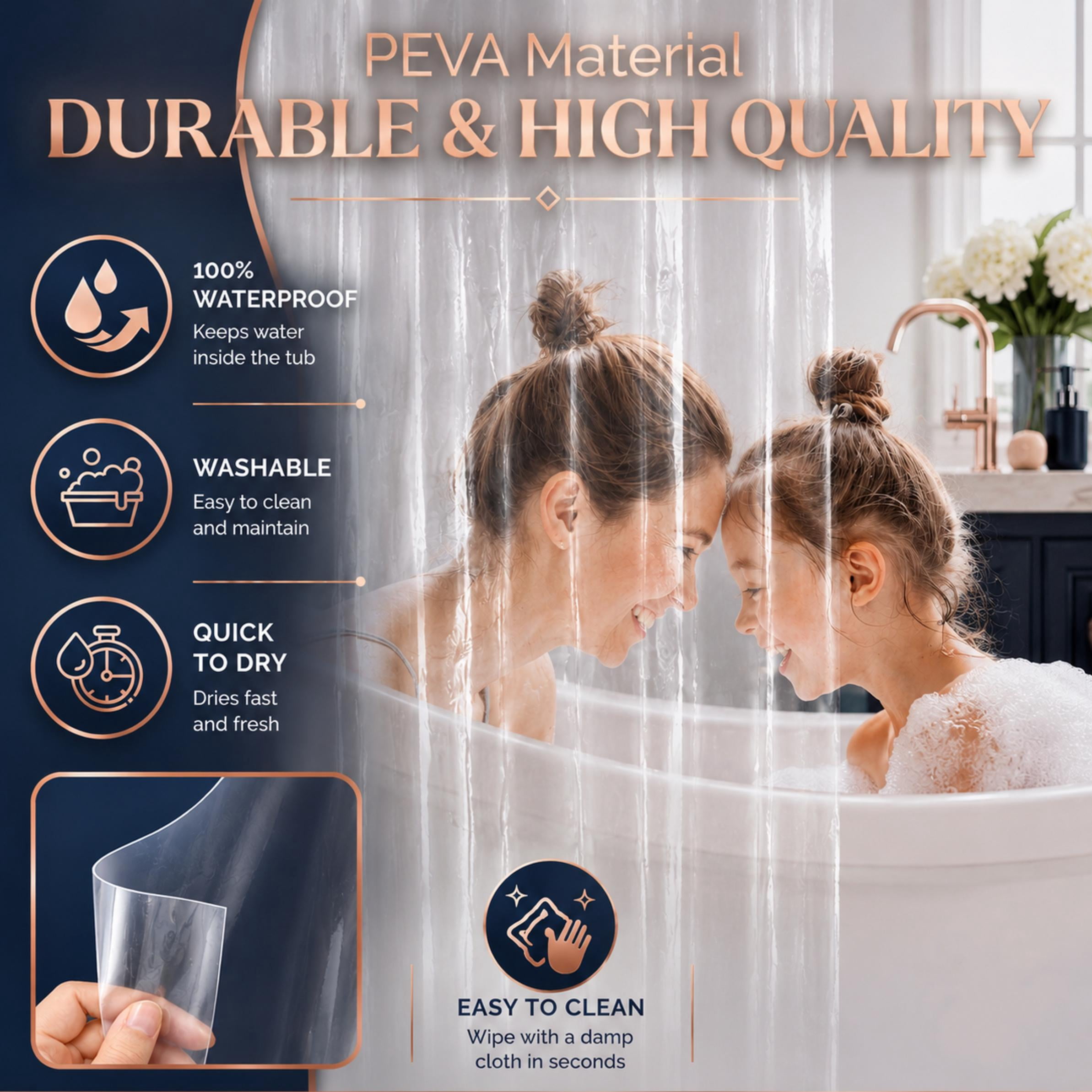 Dainty Home Heavyweight 10 Guage PEVA Shower Curtain Liner with 3 Magnets, Waterproof Clear Bathroom Curtain, 70" x 72"
