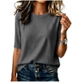 thumbnail image 2 of Yxbdin Basic Tees for Women Summer Crew Neck T Shirts Classic Half Sleeve Tshirts Lightweight Relaxed Fit Tops Solid Color Tees Everyday Daily Wear, 2 of 8