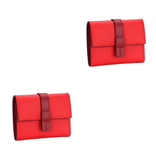 Monedero de Cuero Sonducket Mujer Rectangular Triple Pliegue Rojo 2Conjunto