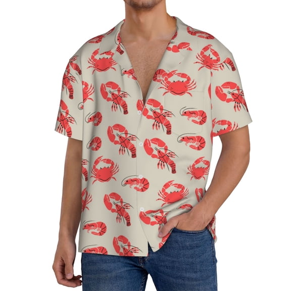 Gukieu Crab Lobster 1 Print Men's Short-sleeved Shirts, Button-down Pocket Shirts, T-shirts, Beach Vacation Travel Summer Clothing-Small