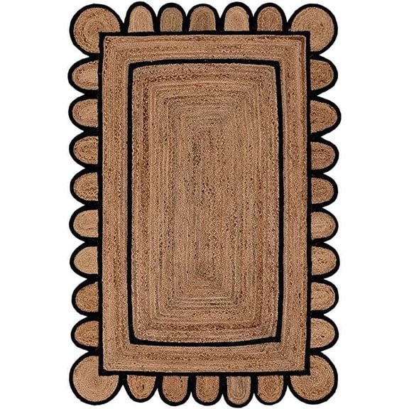 SVI Rug Scallop Pattern Jute Bohemian Area Rug (Black, 2'x3')