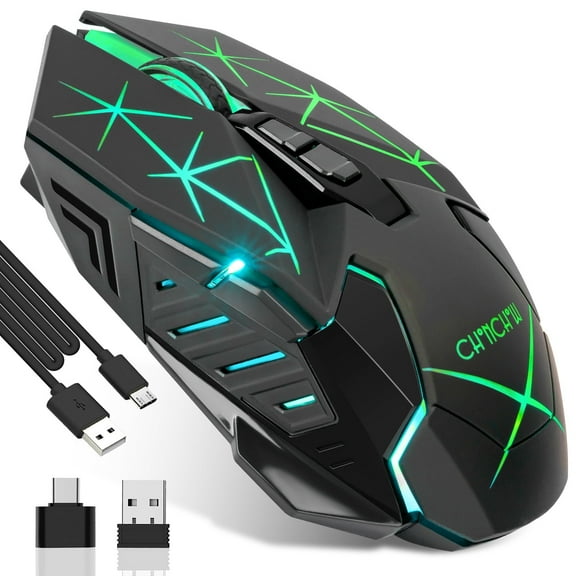 CHONCHOW Gaming Colorful LED Lights 7 Buttons 3200 DPI USB C 2.4Ghz Cordless Gaming Mouse
